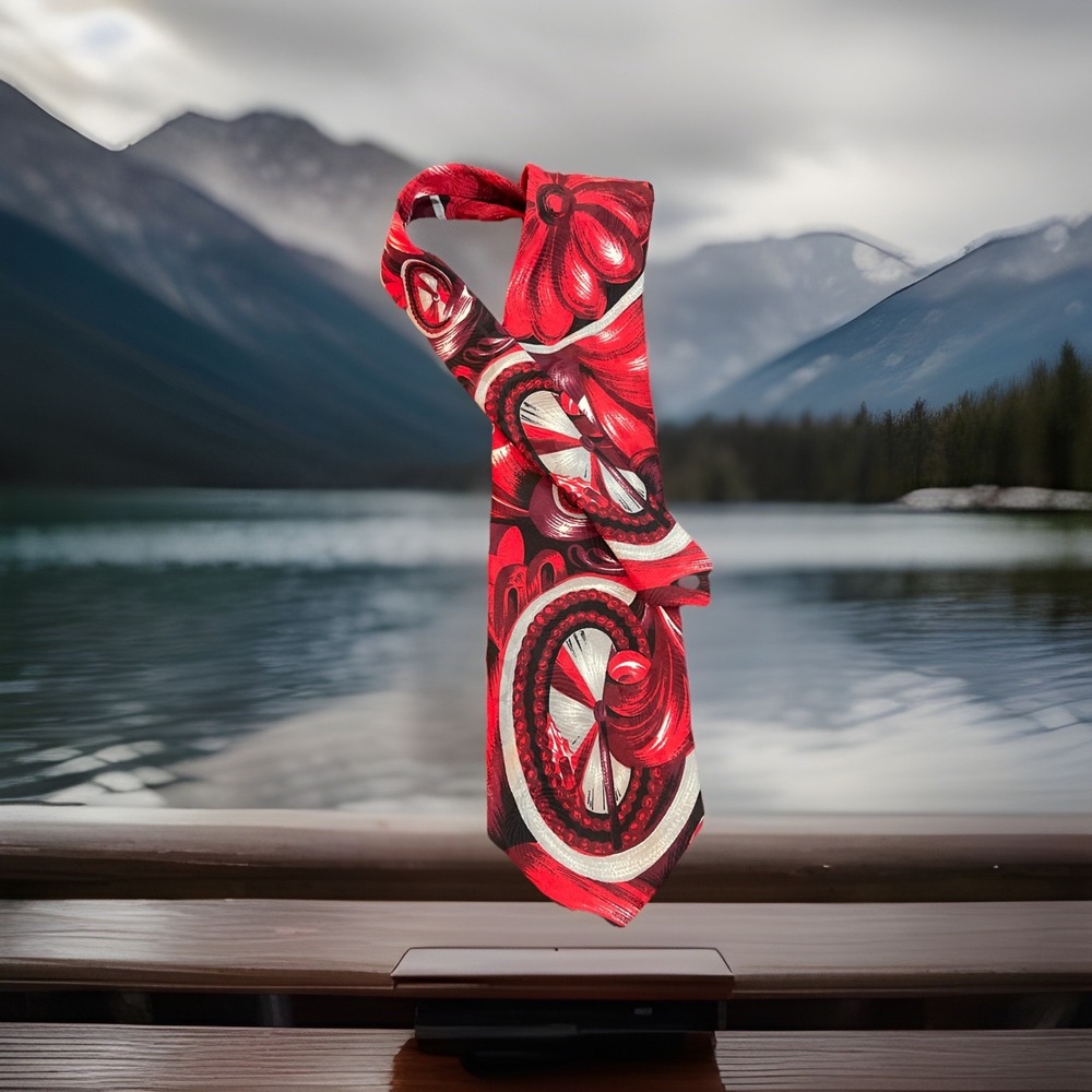 Vtg Fratelli Moda Red , Silver Mens Handmade Madman‎ Necktie Silk Made In Italy